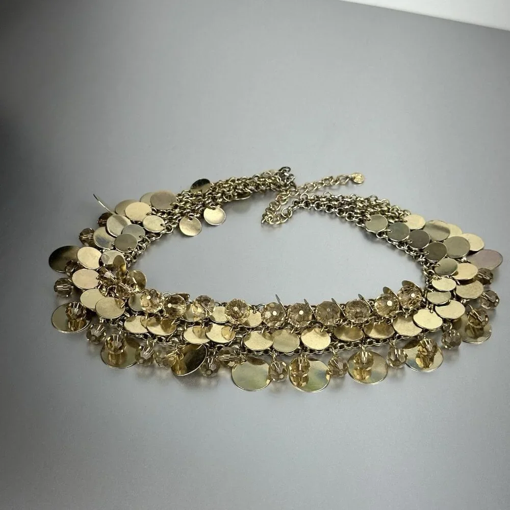 Charming Charlie Statement Necklace Bib Goldtone - Picture 14 of 16